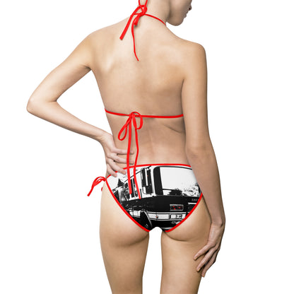 Vintage Fire Truck Bikini - Retro Black & White Fire Truck Bikini