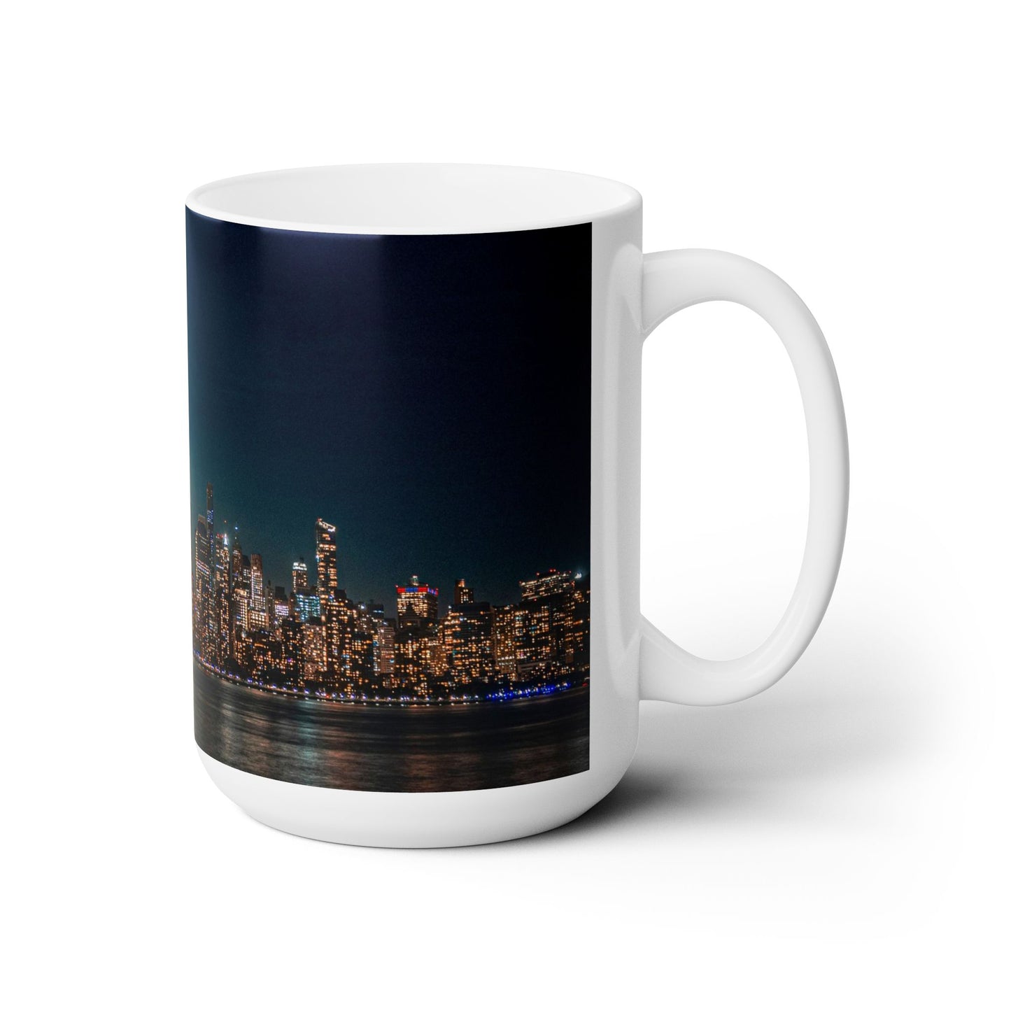 Elegant 15oz Ceramic Coffe Mug Printed with a New York Sky Line.