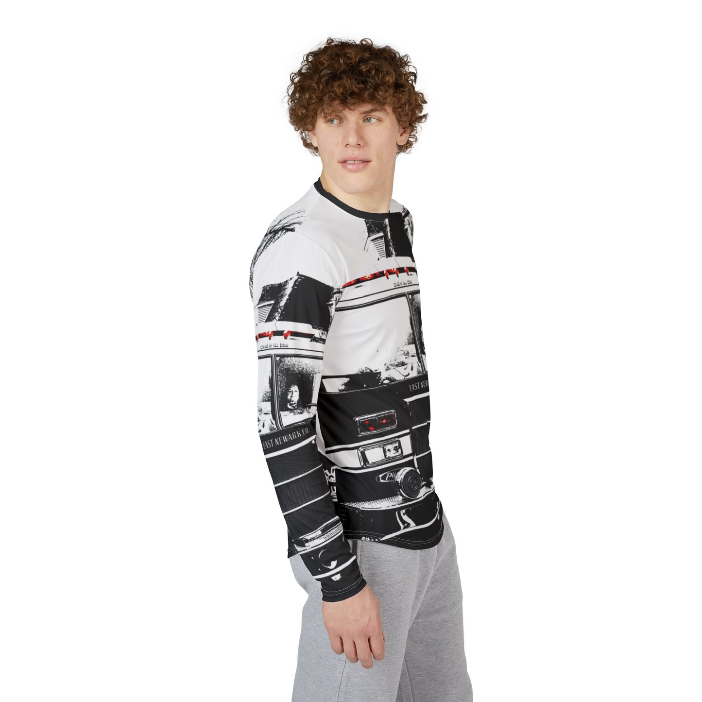 Fire Truck Black & White Long Sleeve Shirt — Men's UV Protection