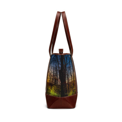 Sunlit Forest Handbag – Scenic Nature Tote Bag with Sunrise Trees Print