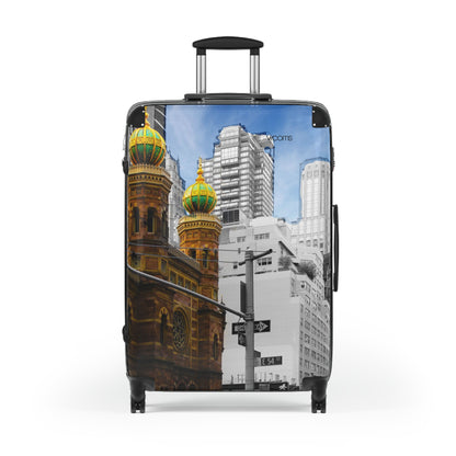 Cityscape Carry-On Suitcase — Vintage Church & Modern Skyline Travel Luggage