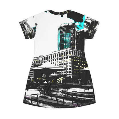 Cityscape Print Dress — Urban Skyline