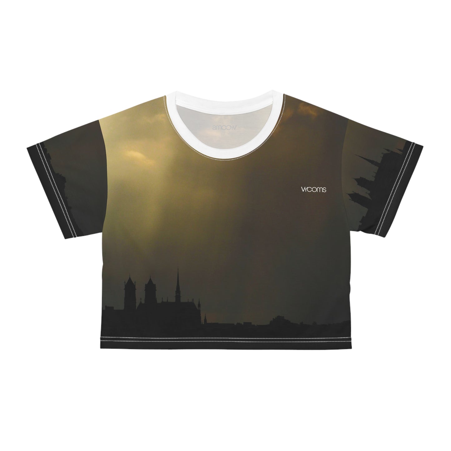 Sunset Cityscape Crop Tee — Moody Skyline Graphic Top