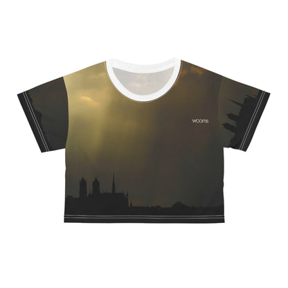 Sunset Cityscape Crop Tee — Moody Skyline Graphic Top