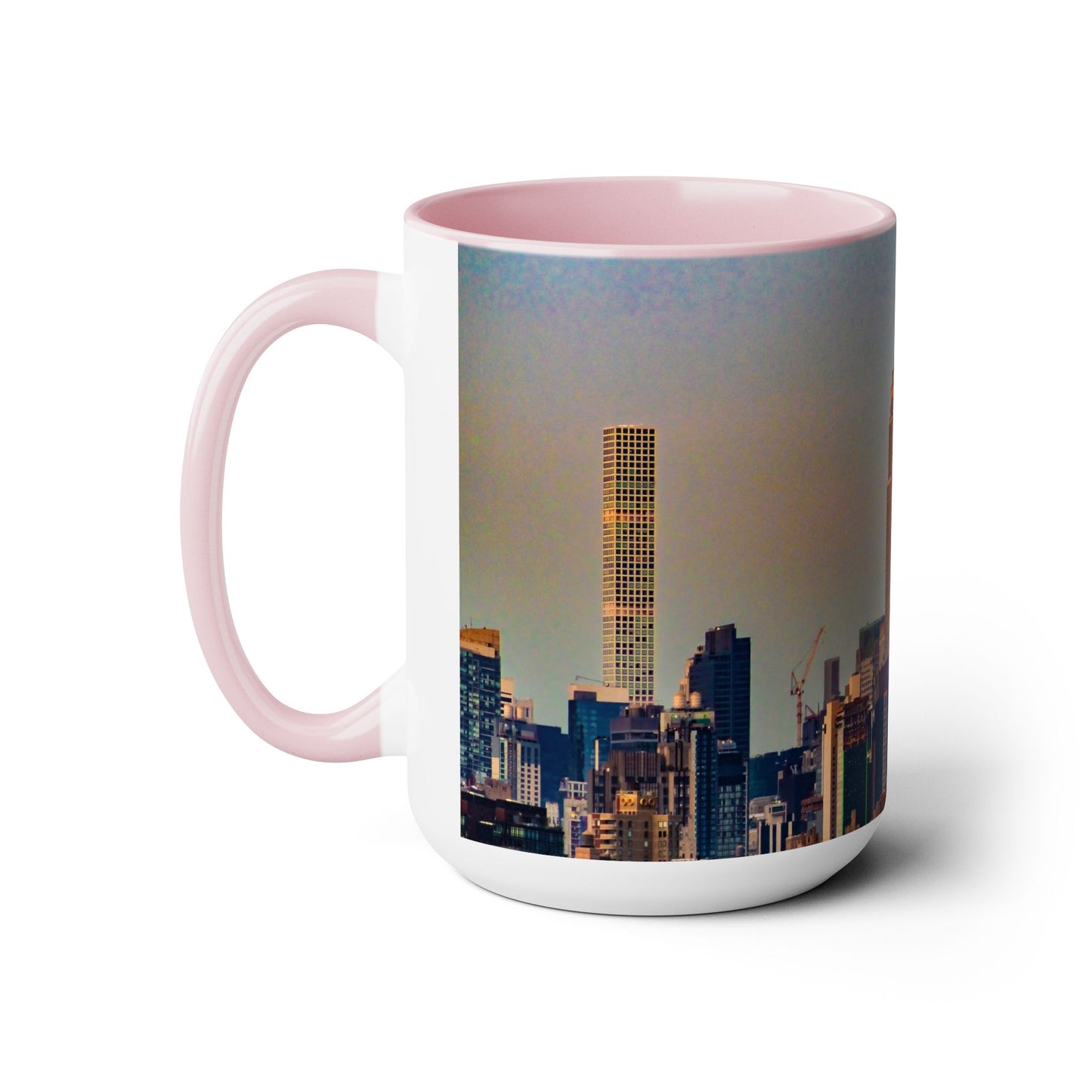 Two Tone 15oz Ceramic,  Coffee Mug, Printed with a High-Res Elegant Image of  New  York City View.