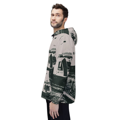 NJ Train Station Windbreaker Jacket — High-Contrast Train