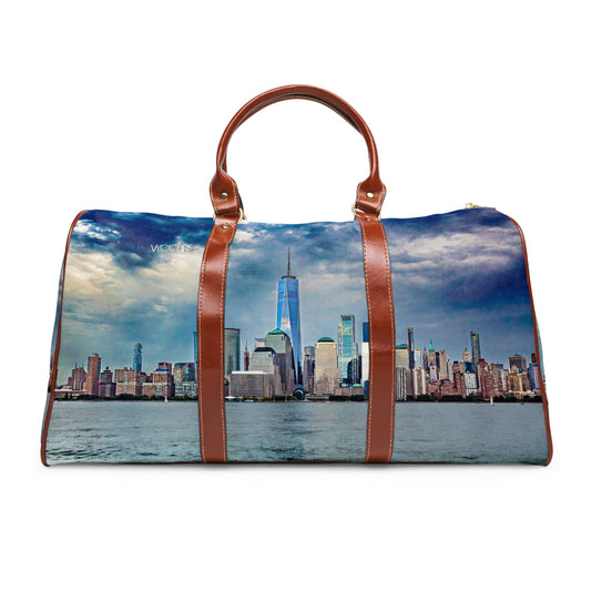 Waterproof Travel Bag — Skyline Print Duffel with NYC Cityscape