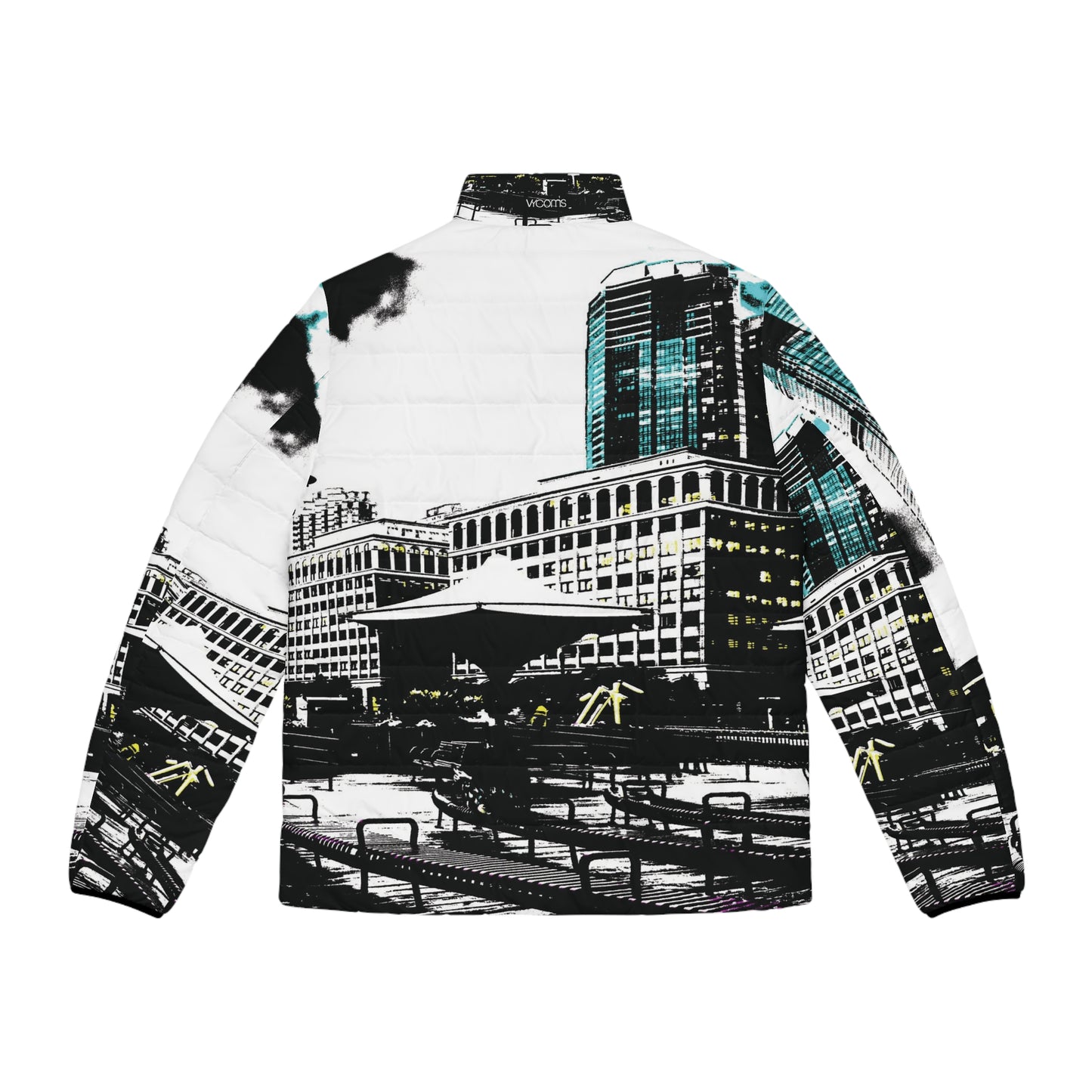 Cityscape Men’s Puffer Jacket — Black & Teal Urban