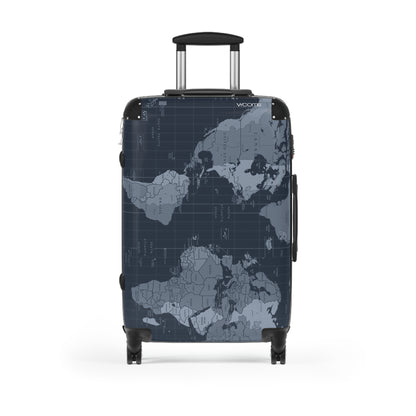 World Map Carry-On Suitcase - Vintage Navy Travel Luggage