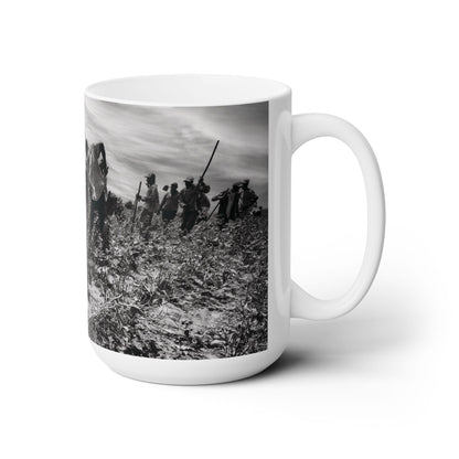 Elegant 15oz Ceramic Coffee Mug whit a beautiful farmers at work image.