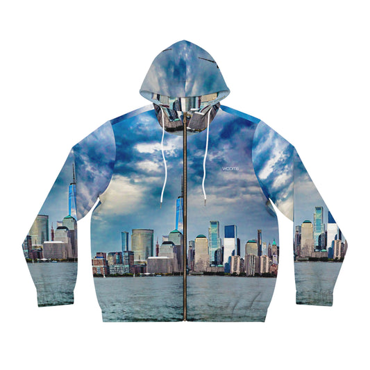 City Skyline Full‑Zip Hoodie — Waterfront Skyline Print Jacket