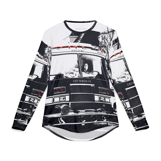 Camiseta de manga larga blanca y negra de camión de bomberos — Protección UV para hombre