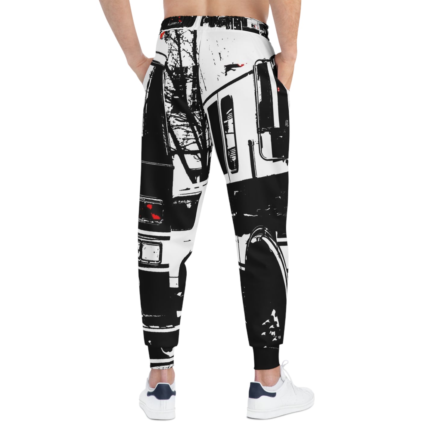 Fire Truck Joggers — Retro Black & White Streetwear