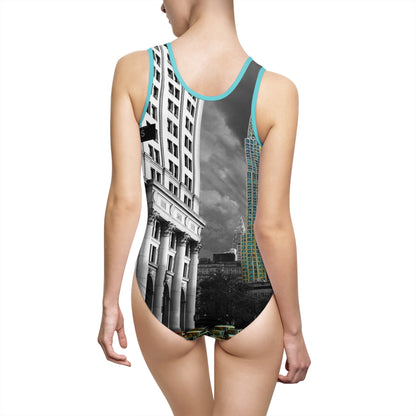 Manhattan Gotham Perspective – Monochromatic Skyline Swimsuit