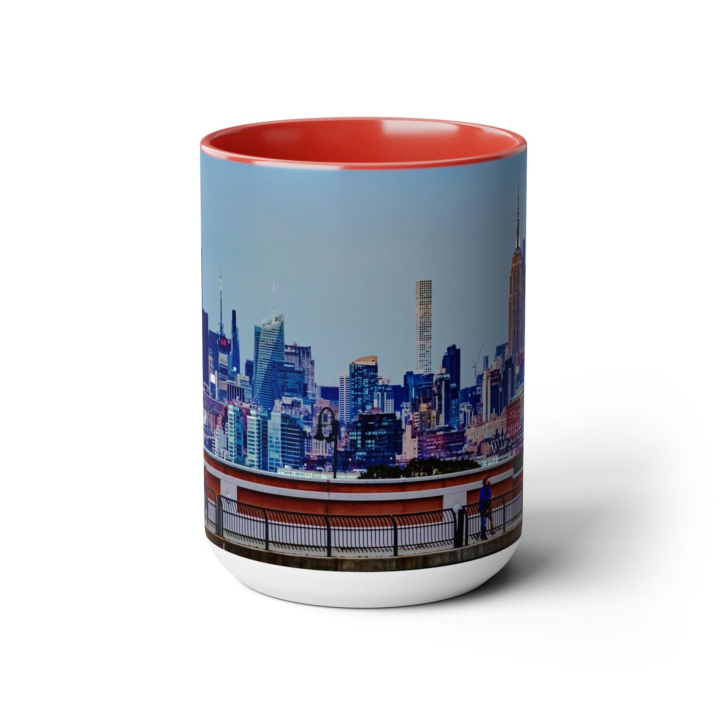 Two Tone Ceramic, 15oz Coffee Mug, Printed with a High-Res Elegant New York Sky Line Image