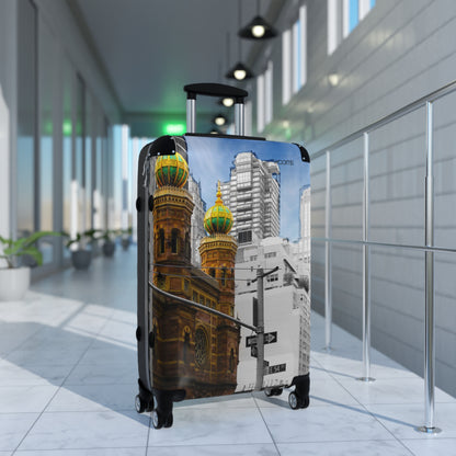 Cityscape Carry-On Suitcase — Vintage Church & Modern Skyline Travel Luggage