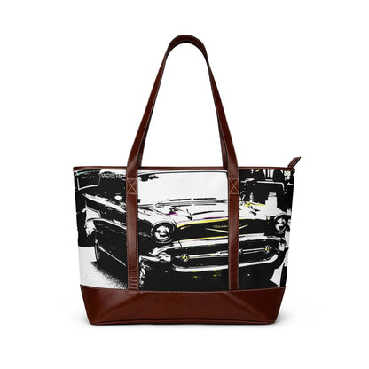 Vintage Classic Car Handbag – Retro Black & White Automotive Tote