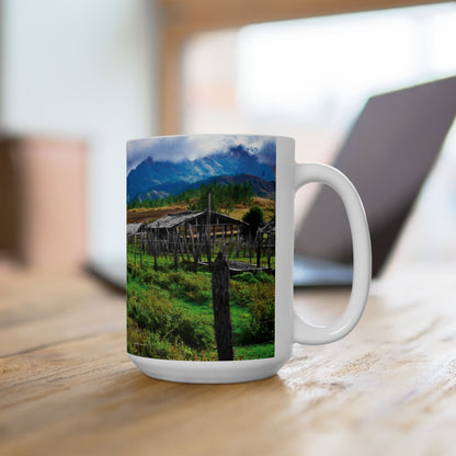 Elegant 15oz Ceramic Coffee Mug printed with a beautiful country landscape image. Guayajayuco, Dominican Republic.