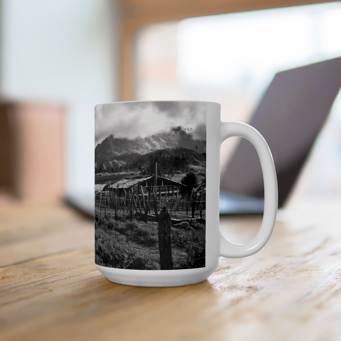 Elegant 15oz Ceramic Coffe Mug Printed with Magnifisent Countryside Natural Landscape.