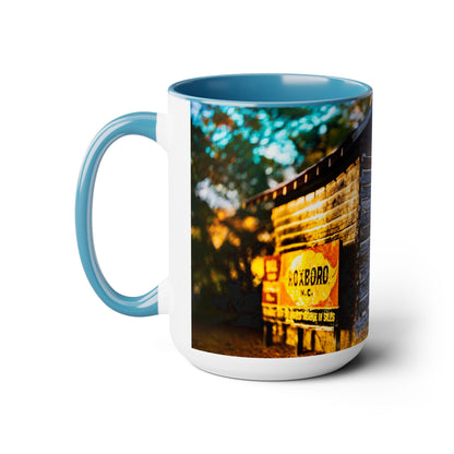 Two Tone Ceramic, 15oz Coffee Mug, Printed with a High-Res Beautiful Roxboro, NC Country Landscape.