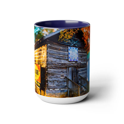 Two Tone Ceramic, 15oz Coffee Mug, Printed with a High-Res Beautiful Roxboro, NC Country Landscape.
