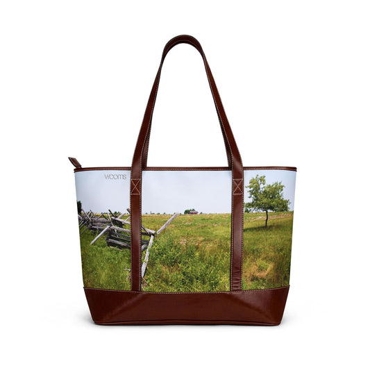 Country Meadow Tote Bag — Rustic Fence Landscape Handbag