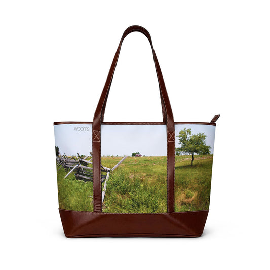 Country Meadow Tote Bag — Rustic Fence Landscape Handbag