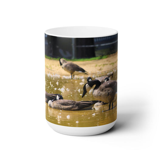 Elegant 15oz Ceramic Coffee Mug printed with beautiful wild ducks scene.