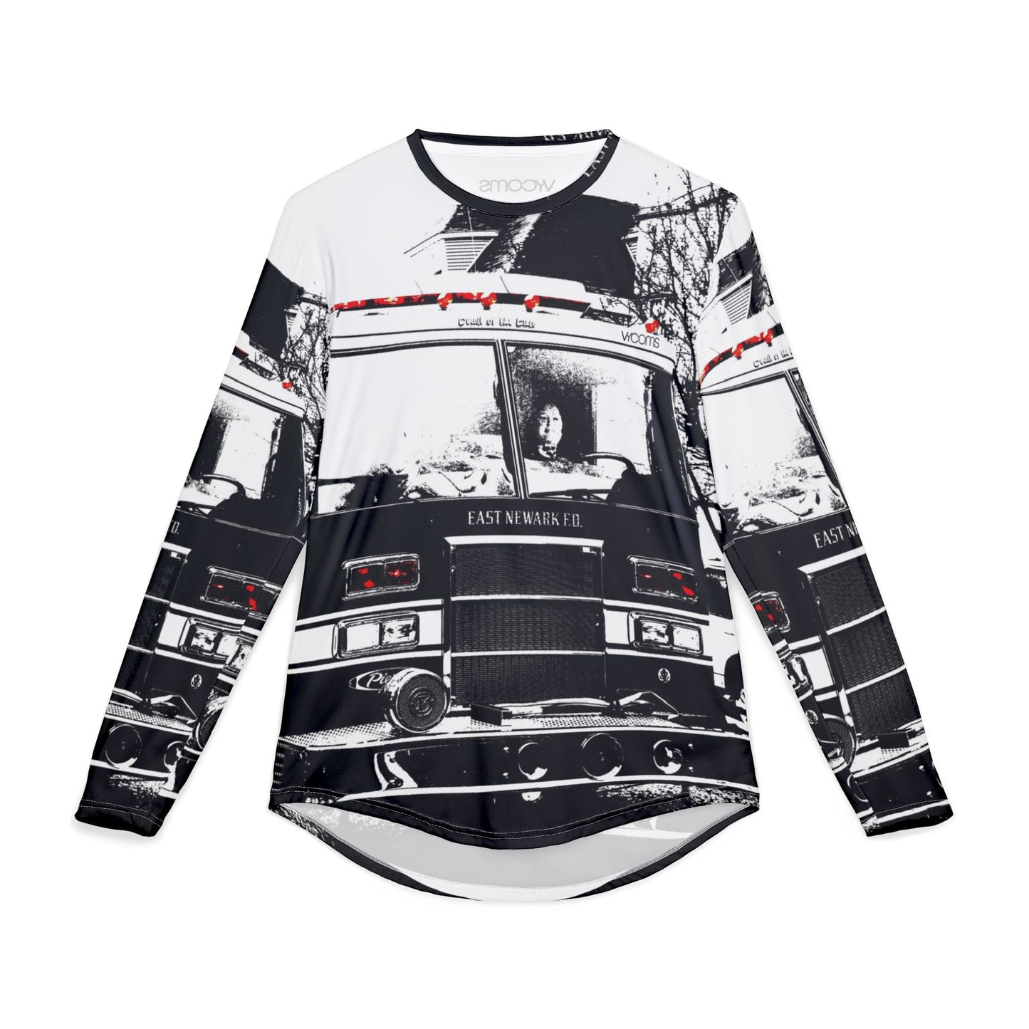 Fire Truck Black & White Long Sleeve Shirt — Men's UV Protection