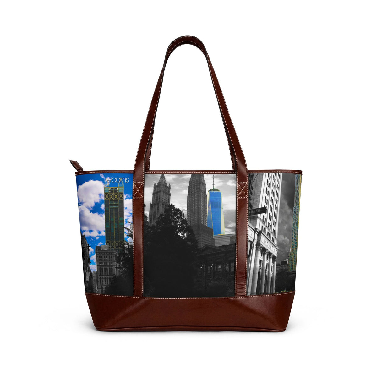 NYC Cityscape Tote Handbag — New York Skyline Patchwork Shoulder Bag