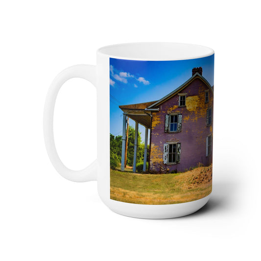 Elegant 15oz Ceramic Coffee Mug printed with a beautiful image of a country site house.