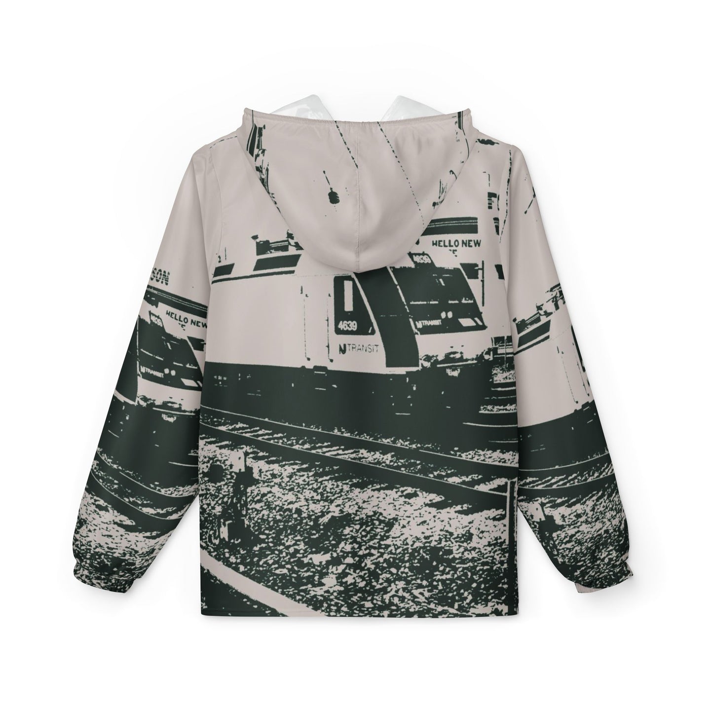 NJ Train Station Windbreaker Jacket — High-Contrast Train