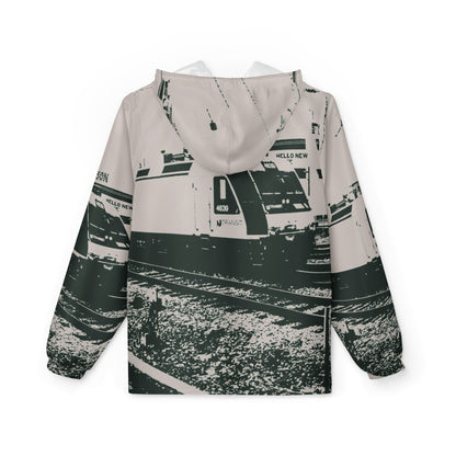 NJ Train Station Windbreaker Jacket — High-Contrast Train