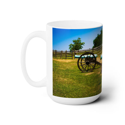 Elegant 15oz Ceramic Coffee Mug Printed with a Gettysburg Battle Field Cannon.