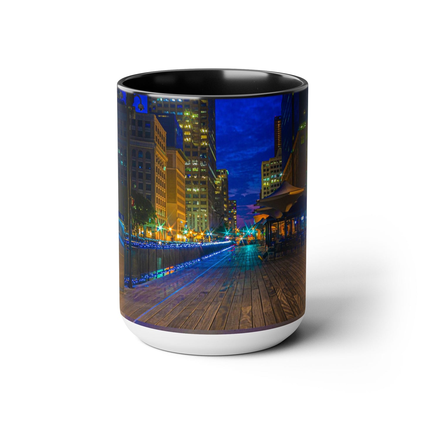 Two Tone, 15oz Ceramic Coffee Mug, Printed with a High-Res Beautiful Urban Landscape from Exchange Place, New Jersey.