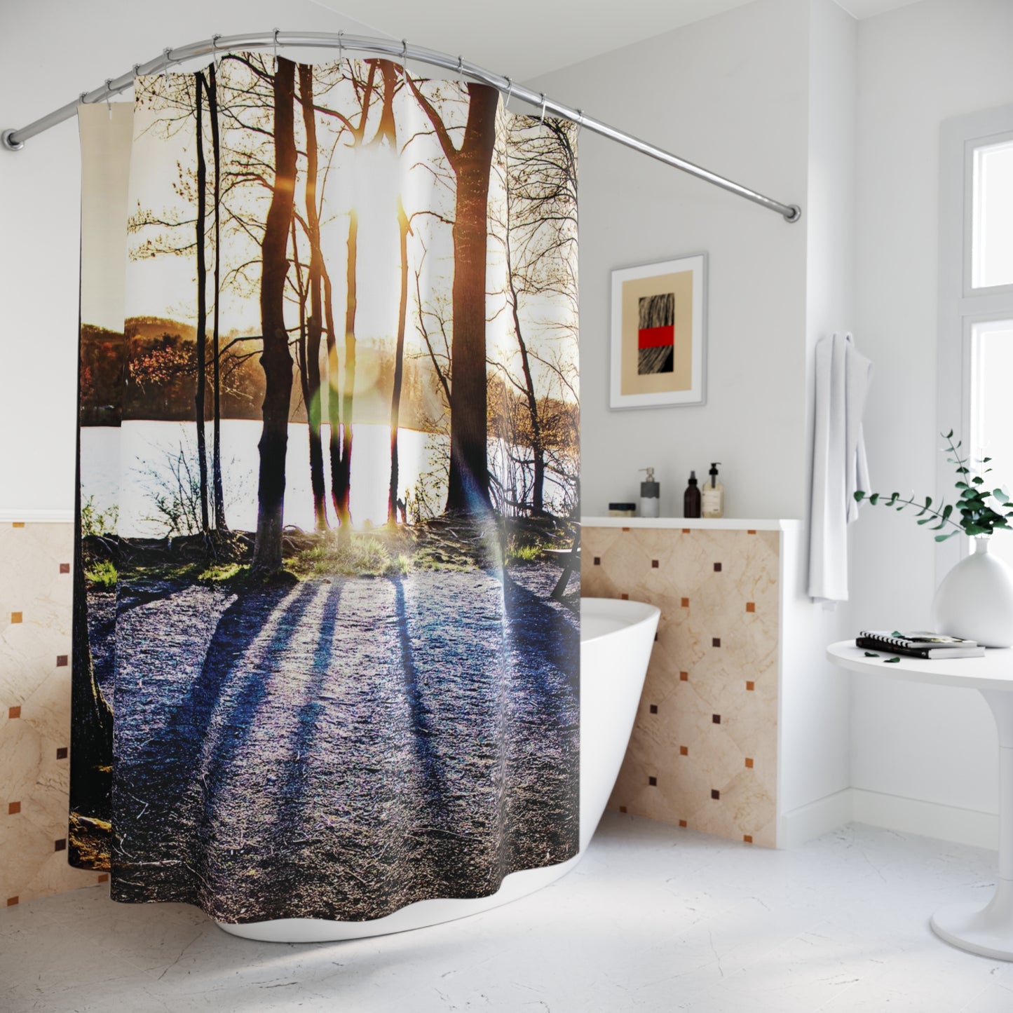 Shower Curtain Printed With Exclusive, High-Res, Full Color Beautiful Image.
