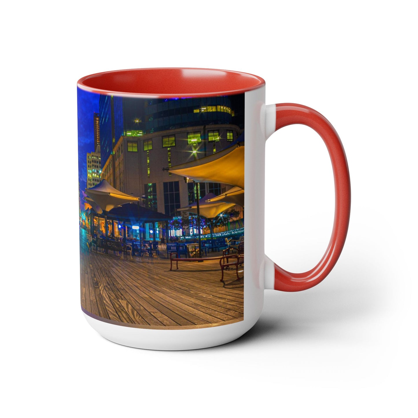 Two Tone, 15oz Ceramic Coffee Mug, Printed with a High-Res Beautiful Urban Landscape from Exchange Place, New Jersey.