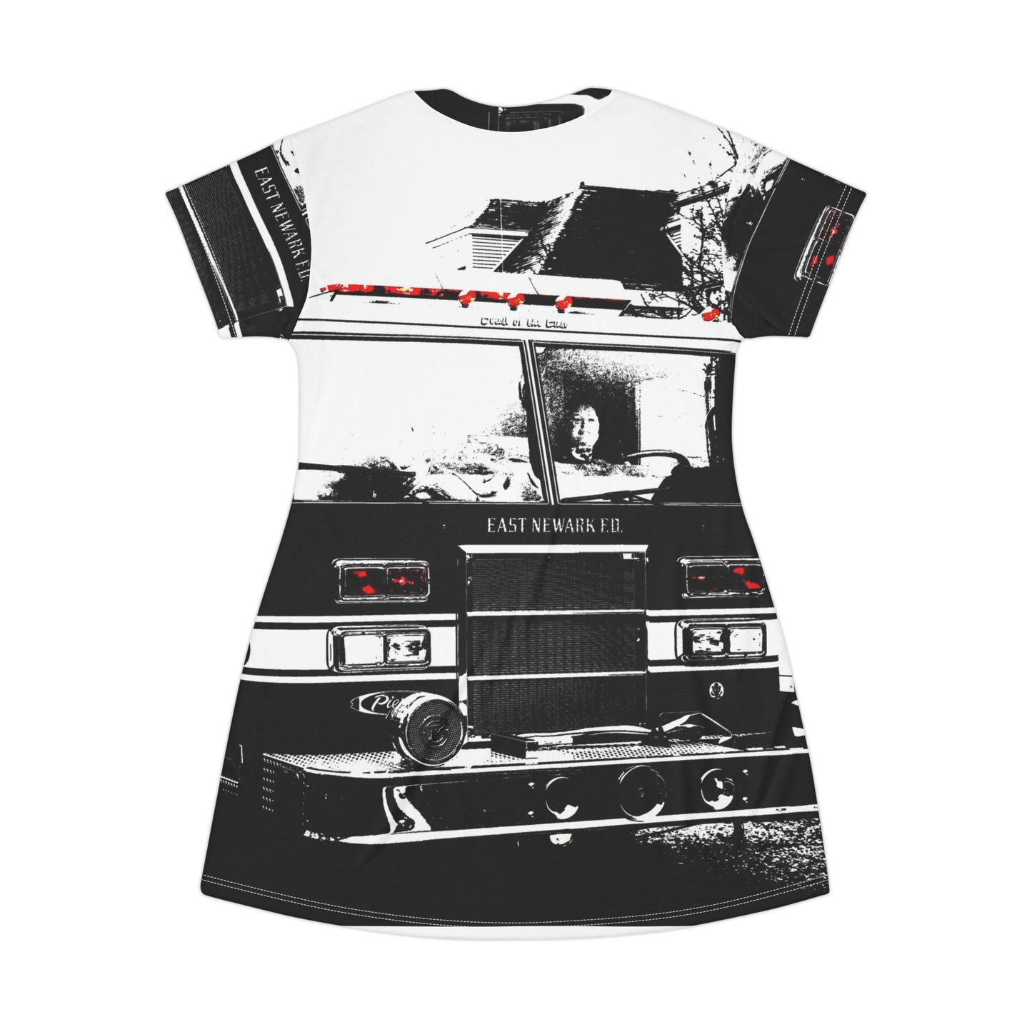 Firetruck Photo T‑Shirt Dress — Vintage Emergency Vehicle Graphic