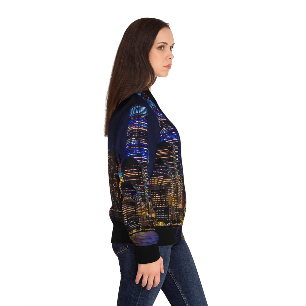 Women's Bomber Jacket - Manhattan Skyline Nocturne