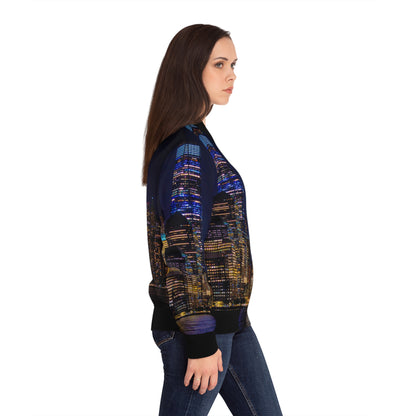 Women's Bomber Jacket - Manhattan Skyline Nocturne