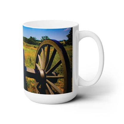 Elegant 15oz Ceramic Coffee Mug Printed with a Gettysburg Battle Field Cannon.
