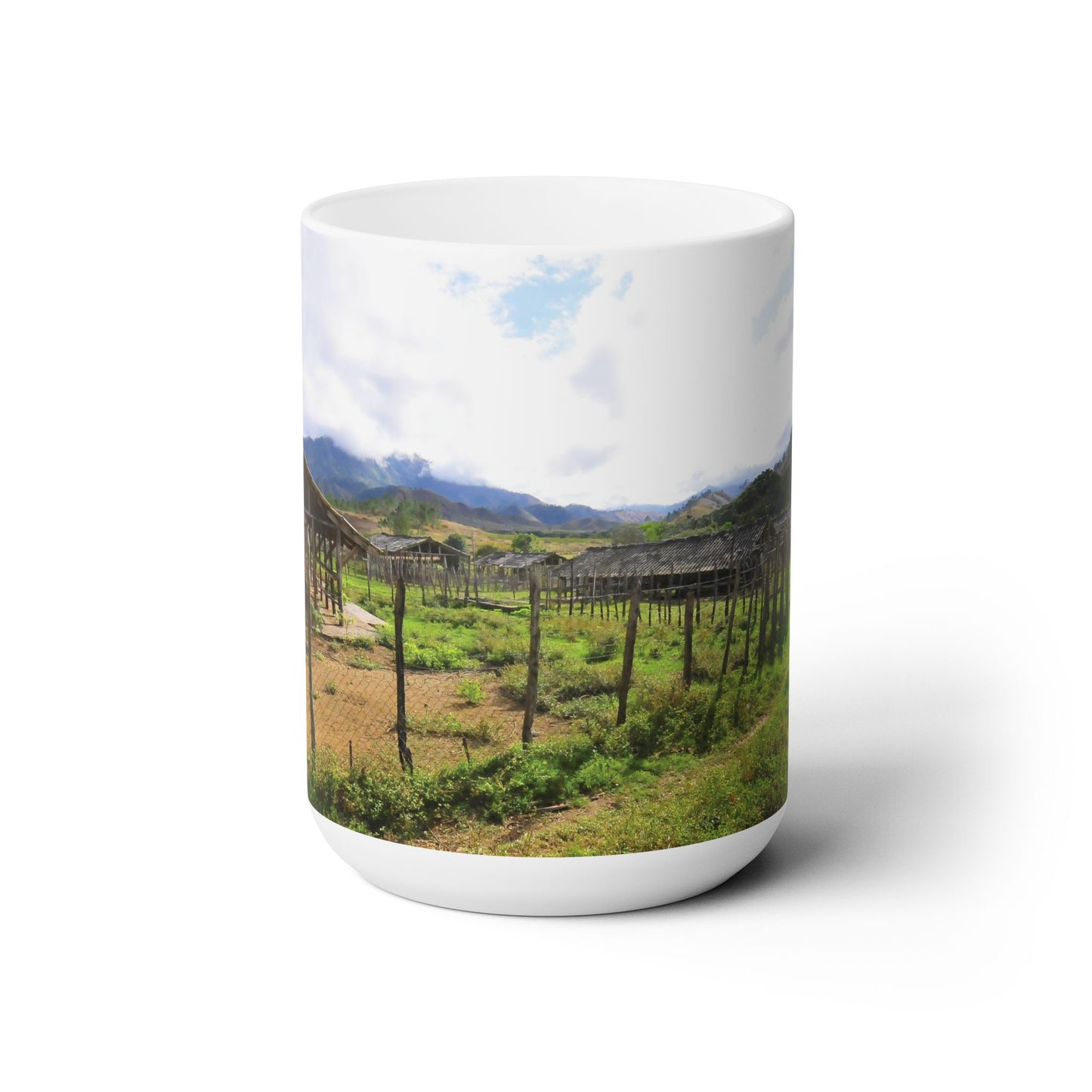 Elegant 15oz Ceramic Coffee Mug printed with a beautiful image of a impactful country side.