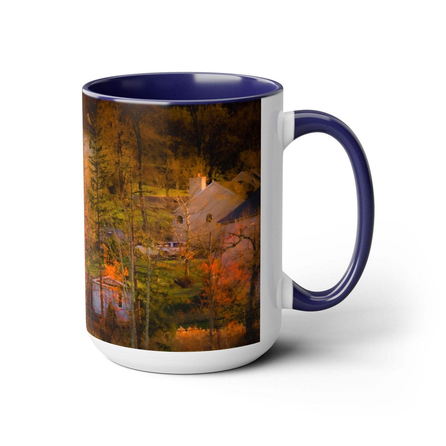 Two Tones, 15oz Ceramic Coffe Mug with Elegant High-Res, Full Color Natural Landscape Image.