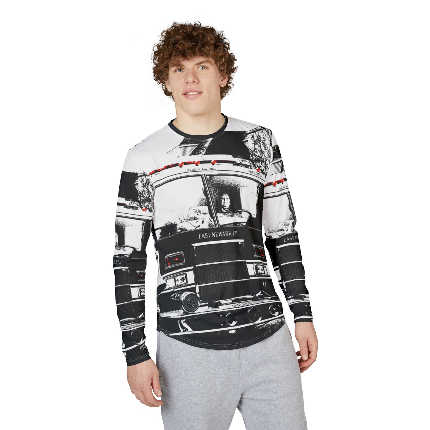 Fire Truck Black & White Long Sleeve Shirt — Men's UV Protection