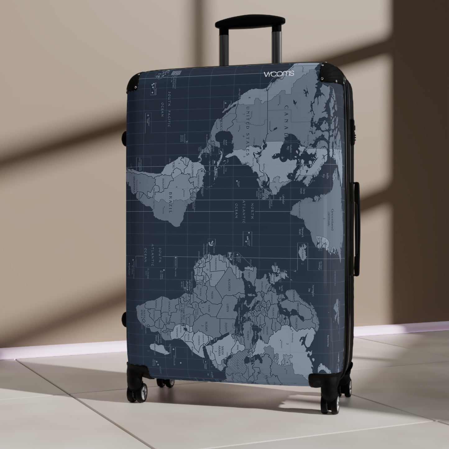 World Map Carry-On Suitcase - Vintage Navy Travel Luggage