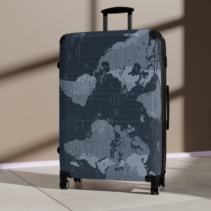 World Map Carry-On Suitcase - Vintage Navy Travel Luggage