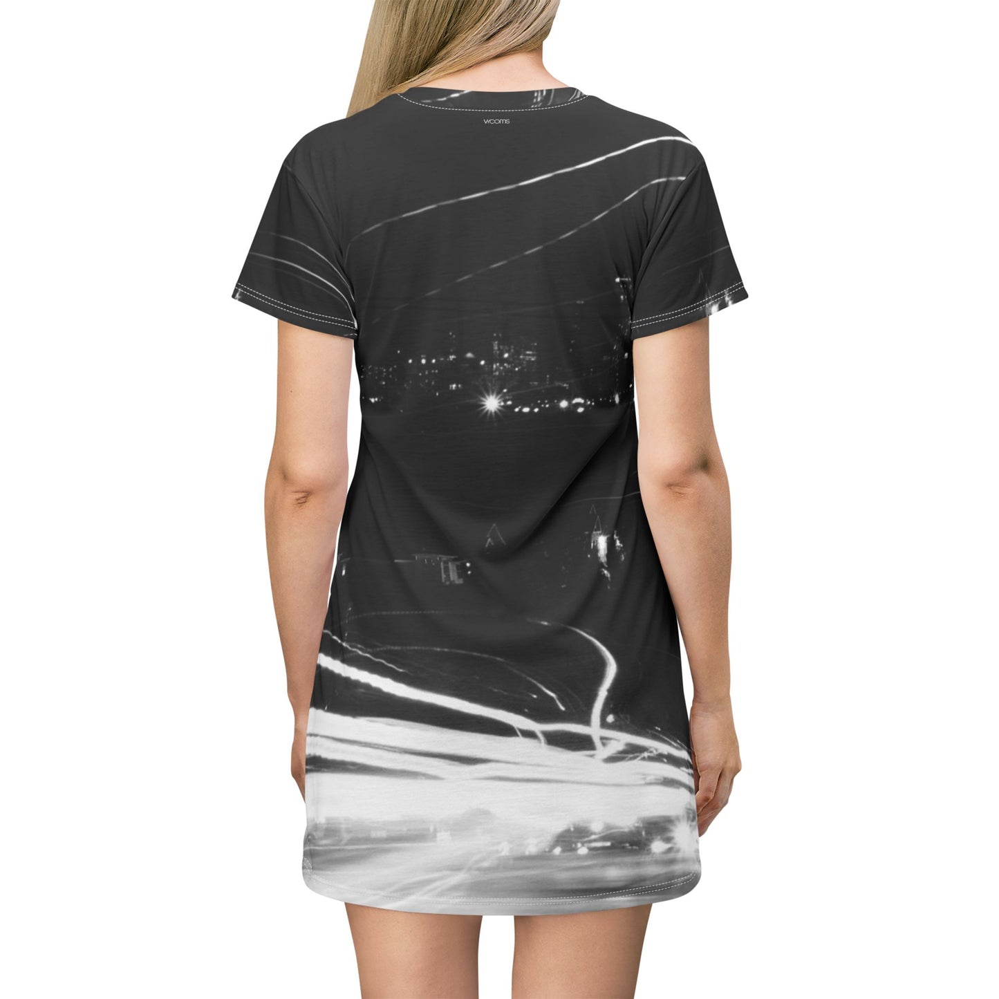 City Night Lights Dress — Black & White Long Exposure Urban Landscape