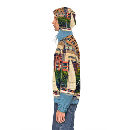 Sailboat Cityscape Zip Hoodie — Men’s Nautical Jacket