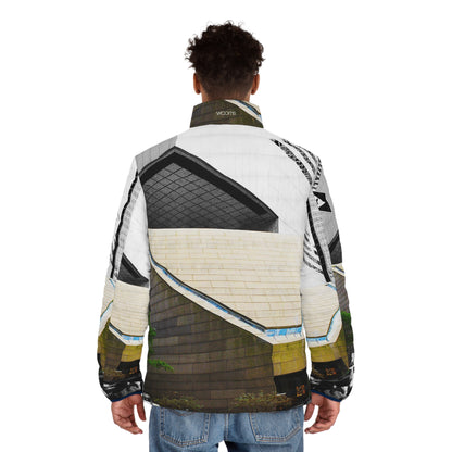 New York Architectural Puffer Jacket — Middle Town Modern Concrete Church