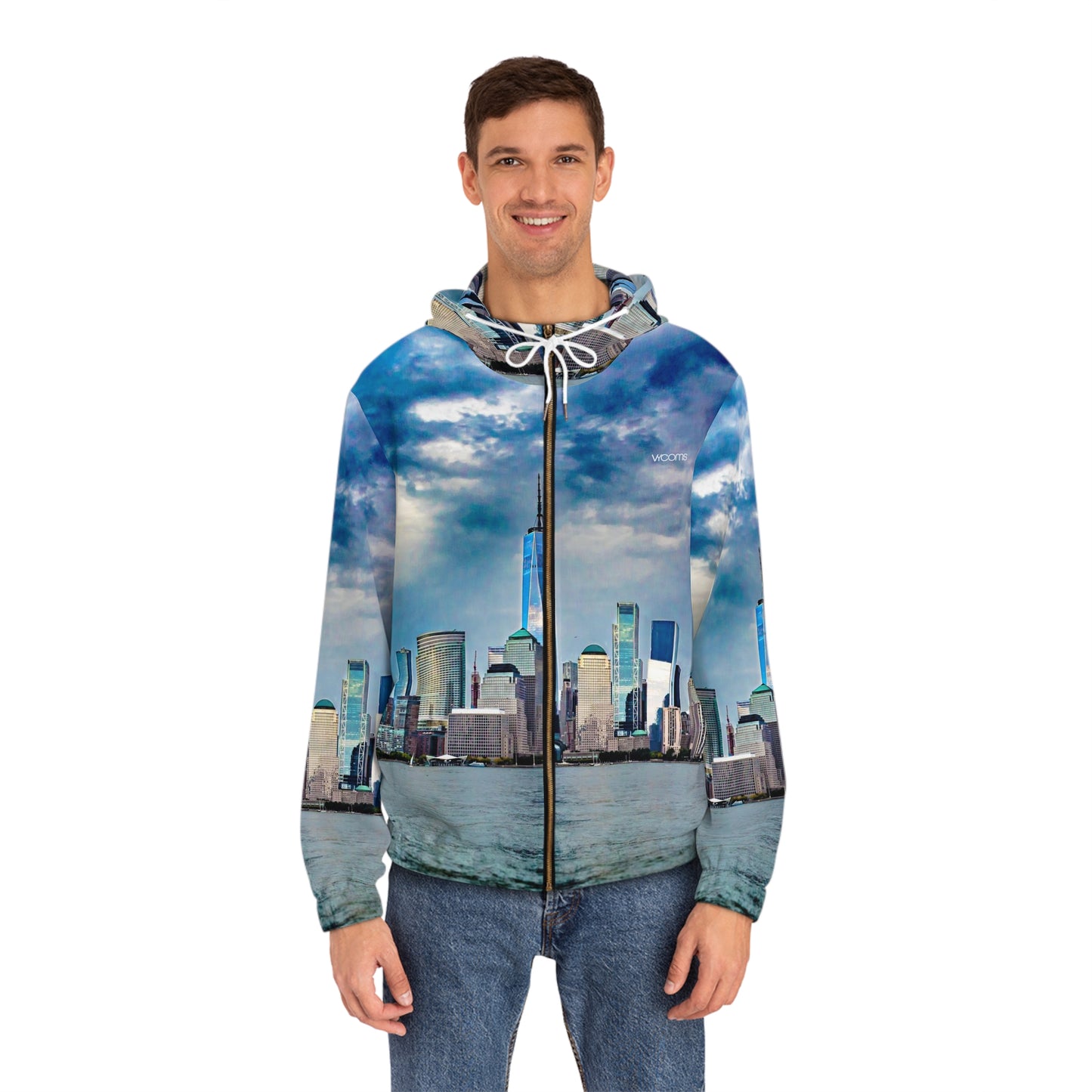 City Skyline Full‑Zip Hoodie — Waterfront Skyline Print Jacket